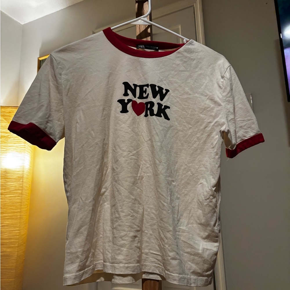 Zara White and Red New York Tee